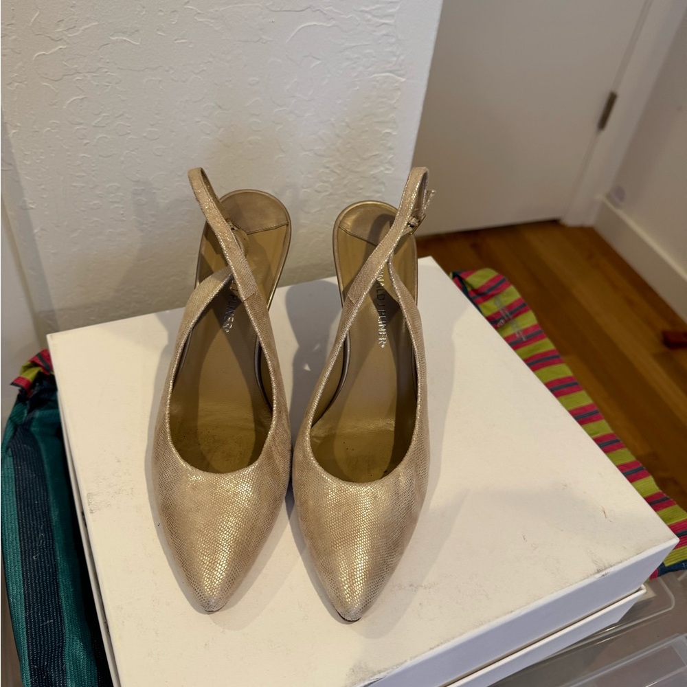 Donald J. Pliner Metallic Gold Pointed Slingback Heels
